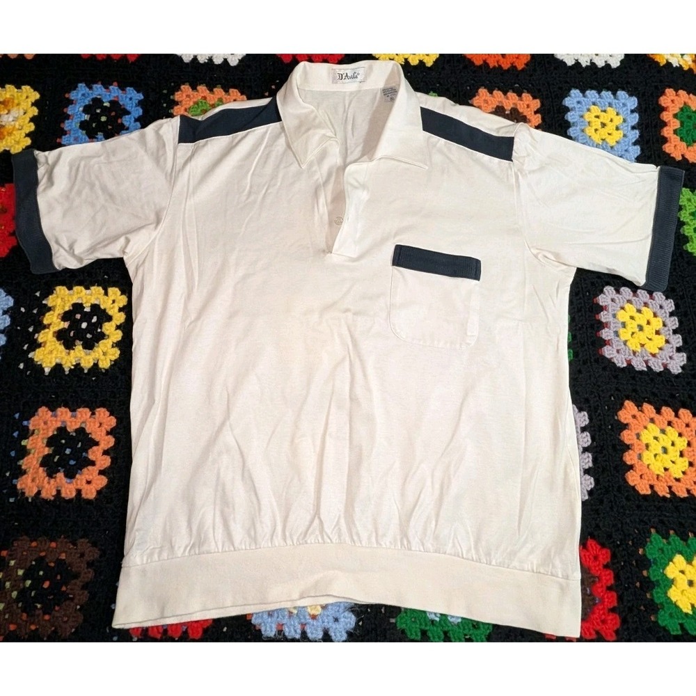 D'Avila Vintage 70s 80s White & Black Golf Polo Shirt Men's XL Grandpa
